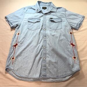 Dark Seas Men's Woven Short sleeve chambray shirt Embroidered Pearl Snap Western